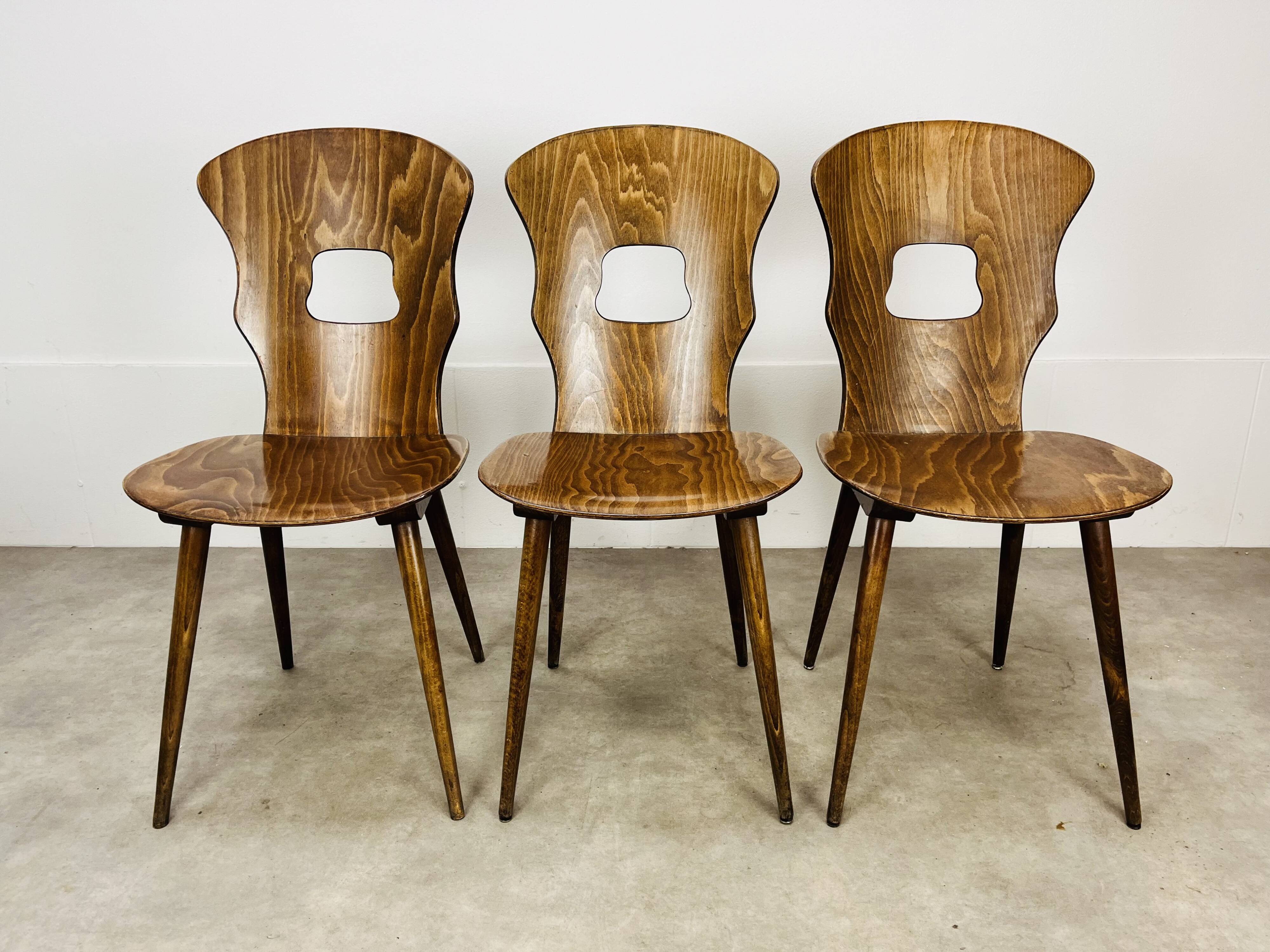 3 Gentiane Baumann chairs from the 60s, bistro style