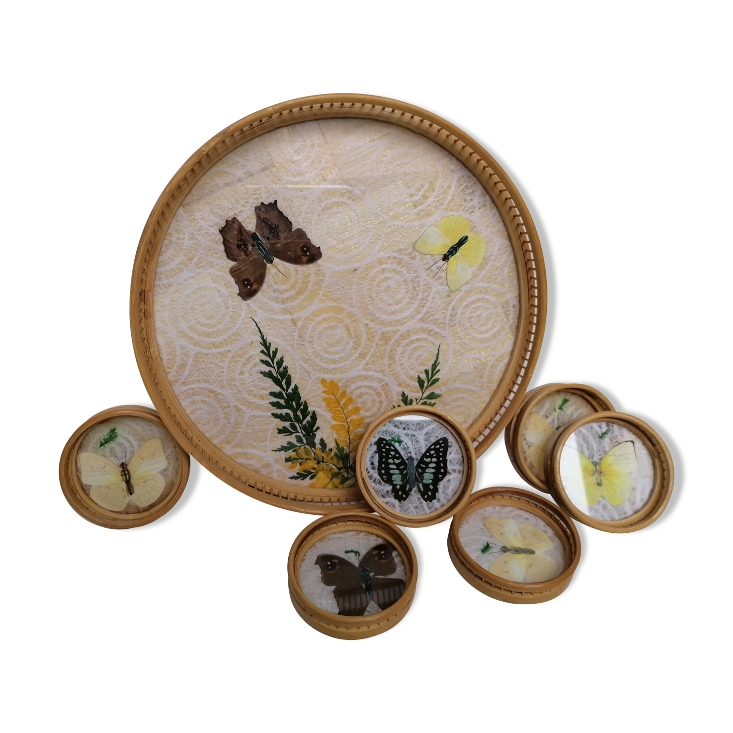 Butterfly rattan tray and coaster