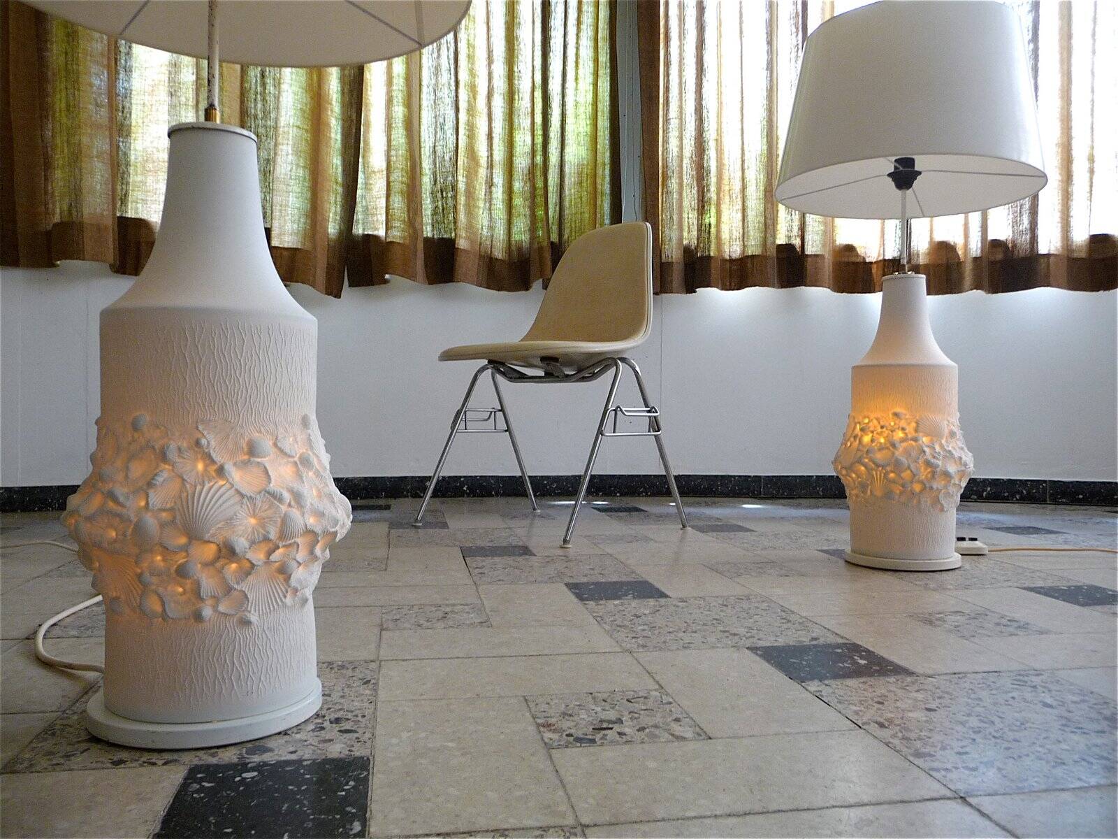 Large bisque porcelain table lamps from Kaiser, Germany 1960s, Set of 2
