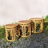 Vintage peacock rattan wicker nesting side tables