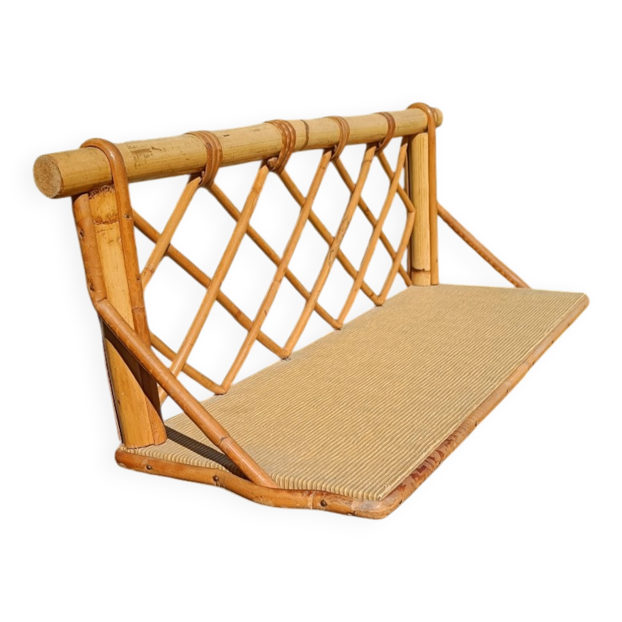 Small vintage wall shelf in bamboo and rattan – 1970s
