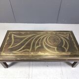 Vintage etched brass coffee table by Willy Daro, 1970s