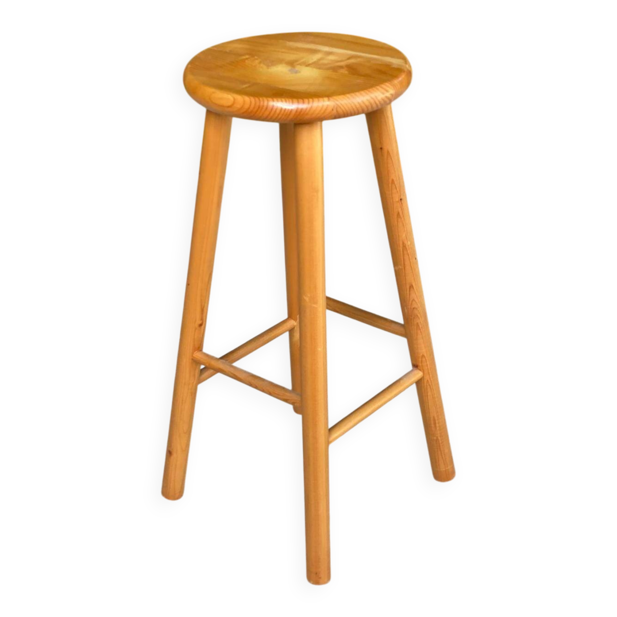 Tabouret de bar haut scandinave en bois massif rond
