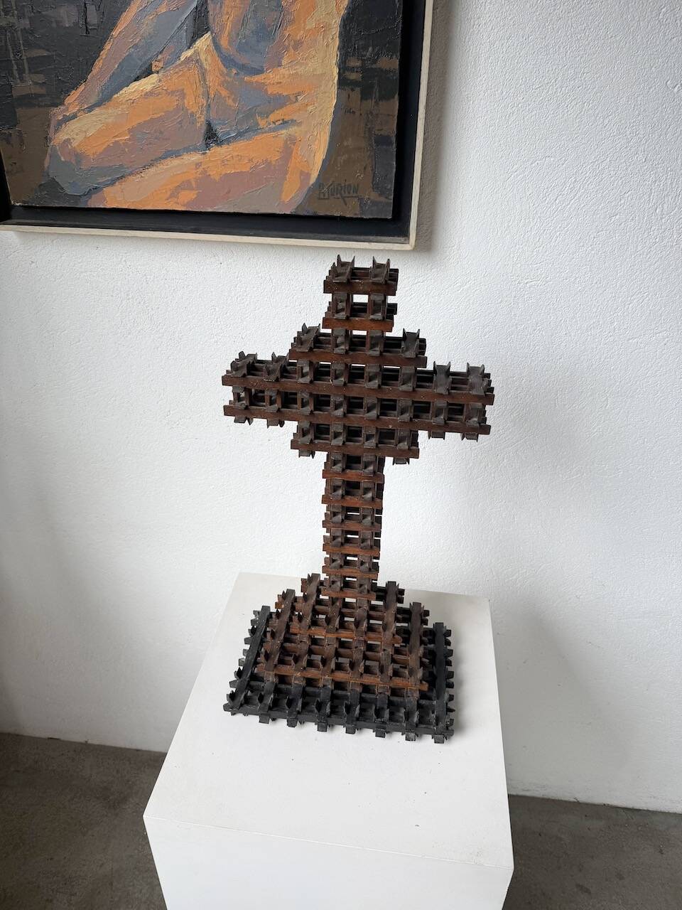 Crucifix sculpture Tramp Art 1900