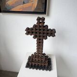 Crucifix sculpture Tramp Art 1900