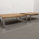 Pair of coffee tables or side tables in solid oak, France circa 1970.