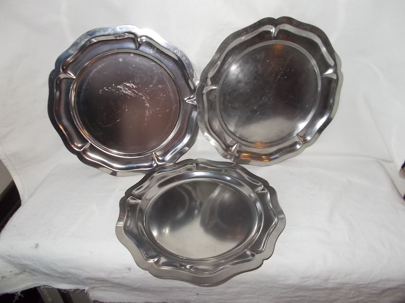 Lot de 3 plats ronds plats en inox