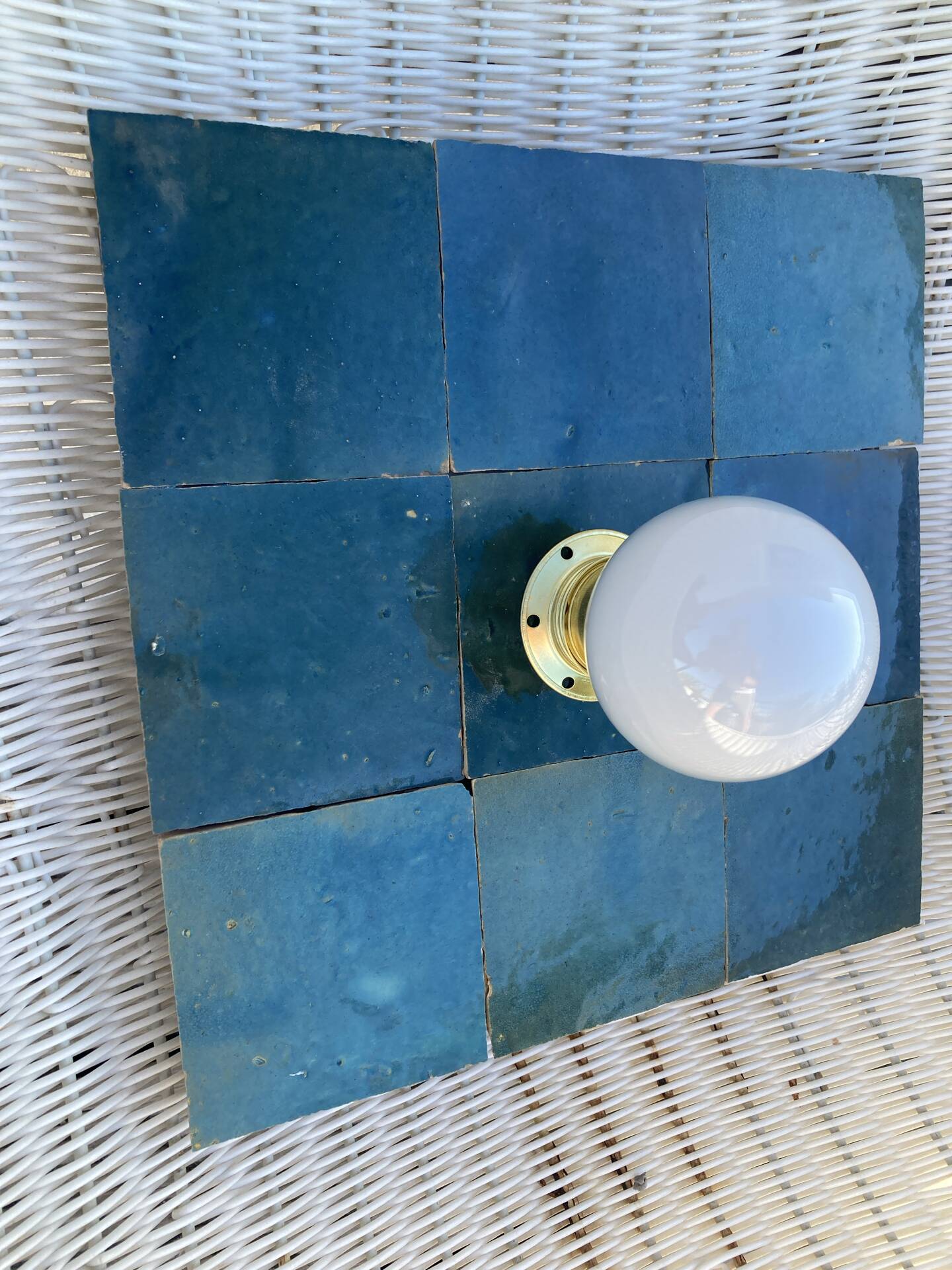 Blue zellige wall light