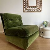 Chauffeuse basse vintage en velours vert