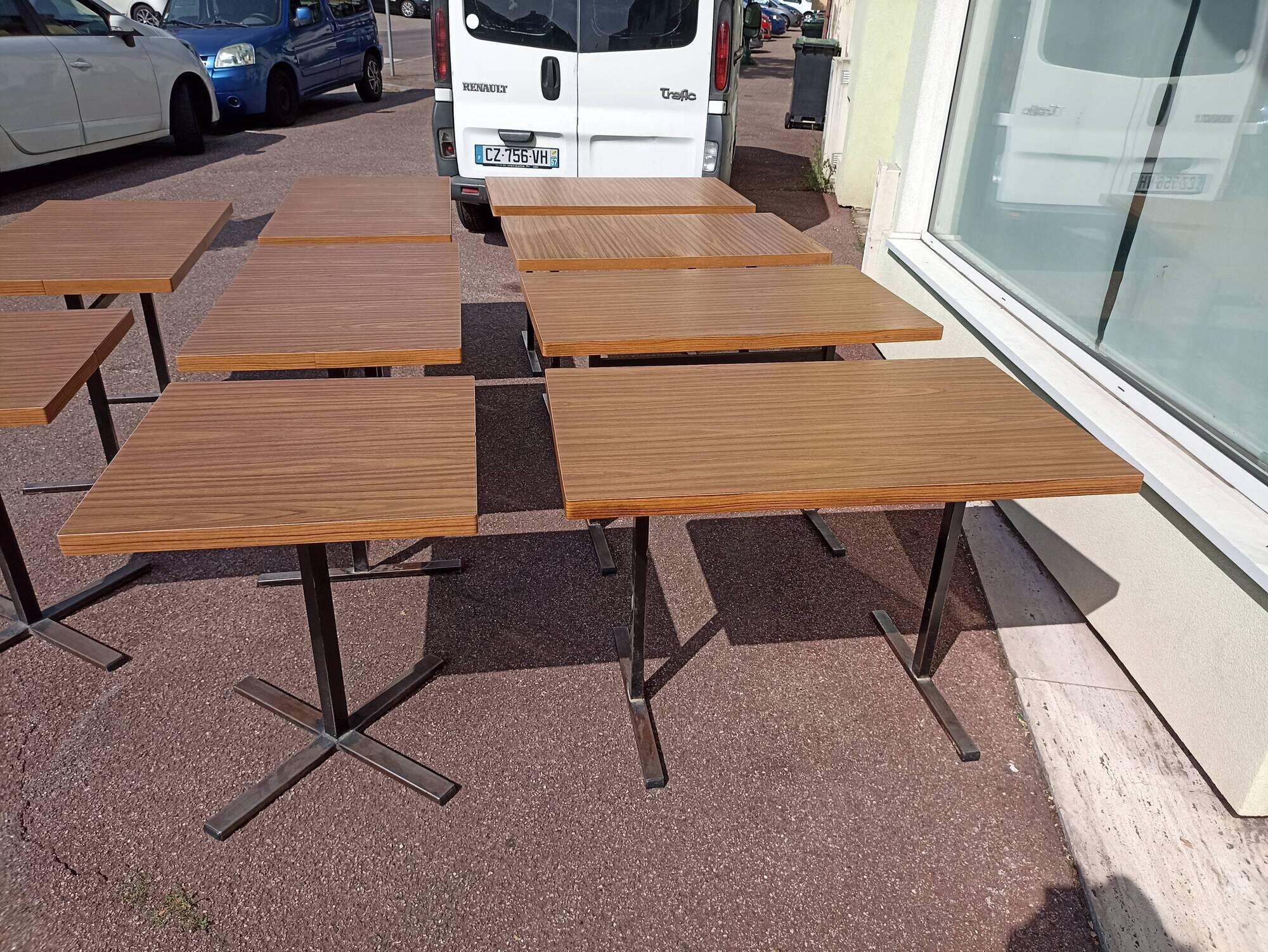 Set of 9 metal bistro table wood and formica