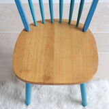 Pair of vintage Scandinavian Windsor chairs with blue bars