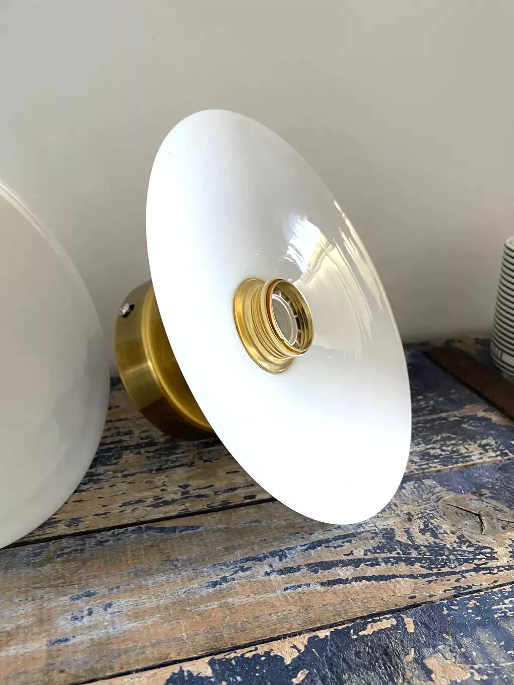 Set of two electrified white opaline wall lamps to nine
