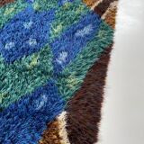 Abstract scandinavian multicolor high pile rya rug carpet, sweden, 1960s