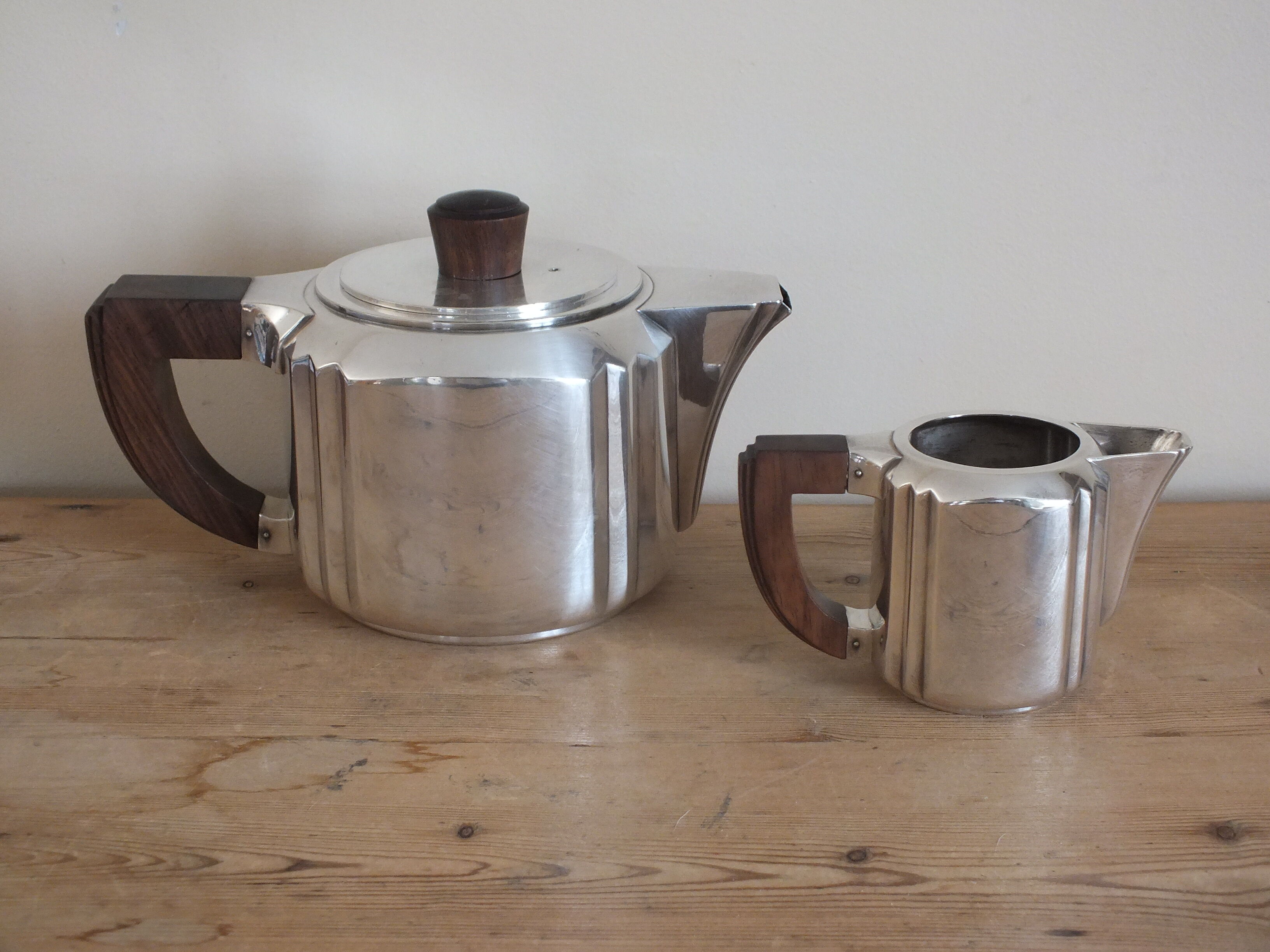 Pourer + milk jar Christofle Art Deco Pleated panels by Luc Lanel