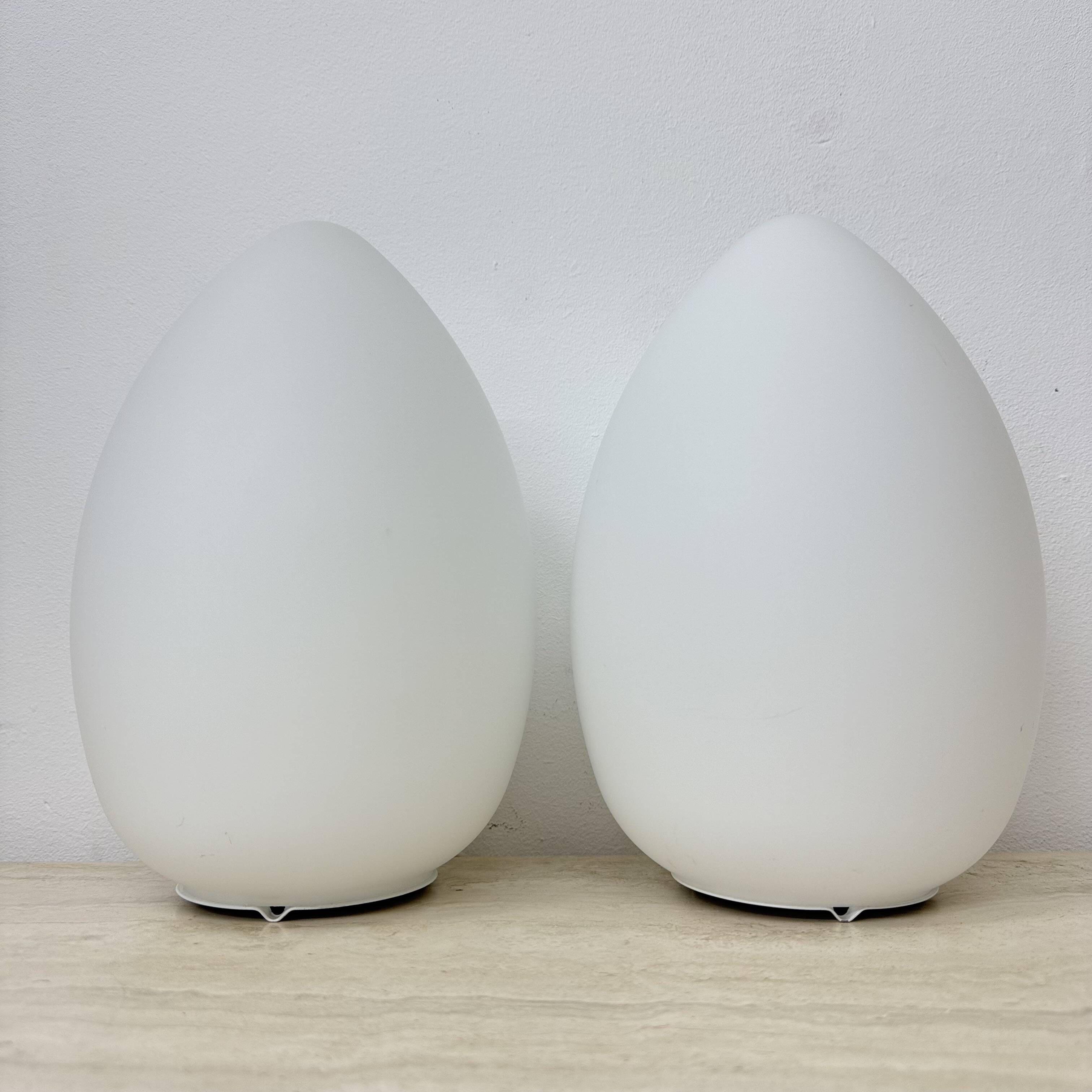 Set of 2 Vintage egg shaped opaline glass table lamp , 1970s