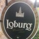 Double-sided "Loburg Beer" metal sign on wrought iron bracket