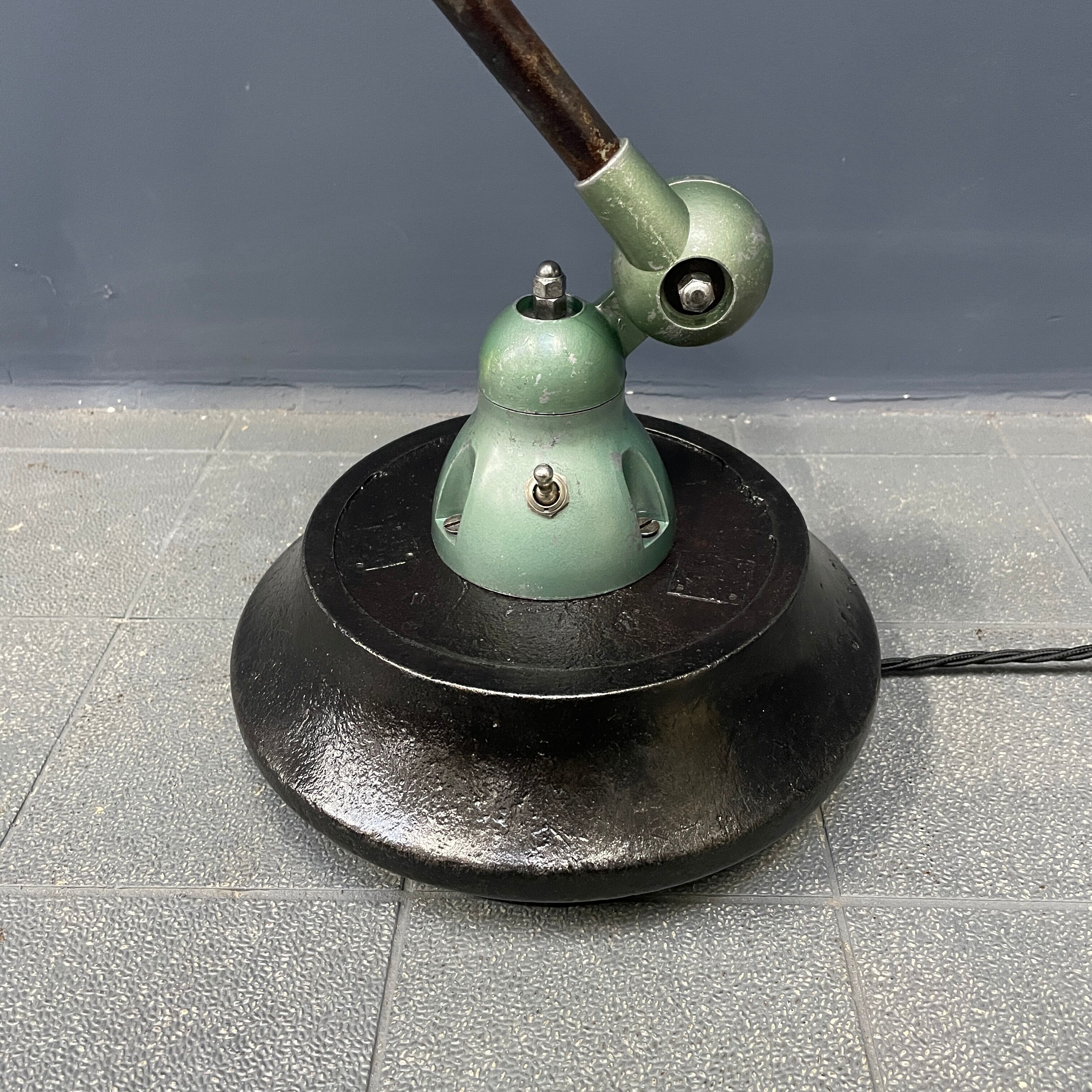 3 arm vespa green patina Jieldé lamp on cast iron base
