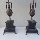 Large pair of 5-light candlesticks in spelter, complete, 19th century