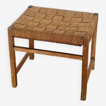 Oak stool with woven rope seat, Denmark 1960s