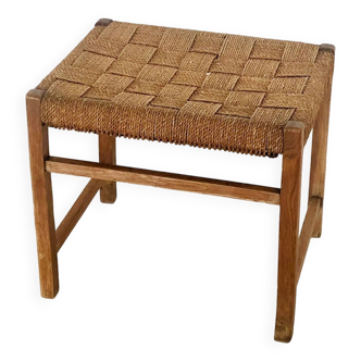 Oak stool with woven rope seat, Denmark 1960s