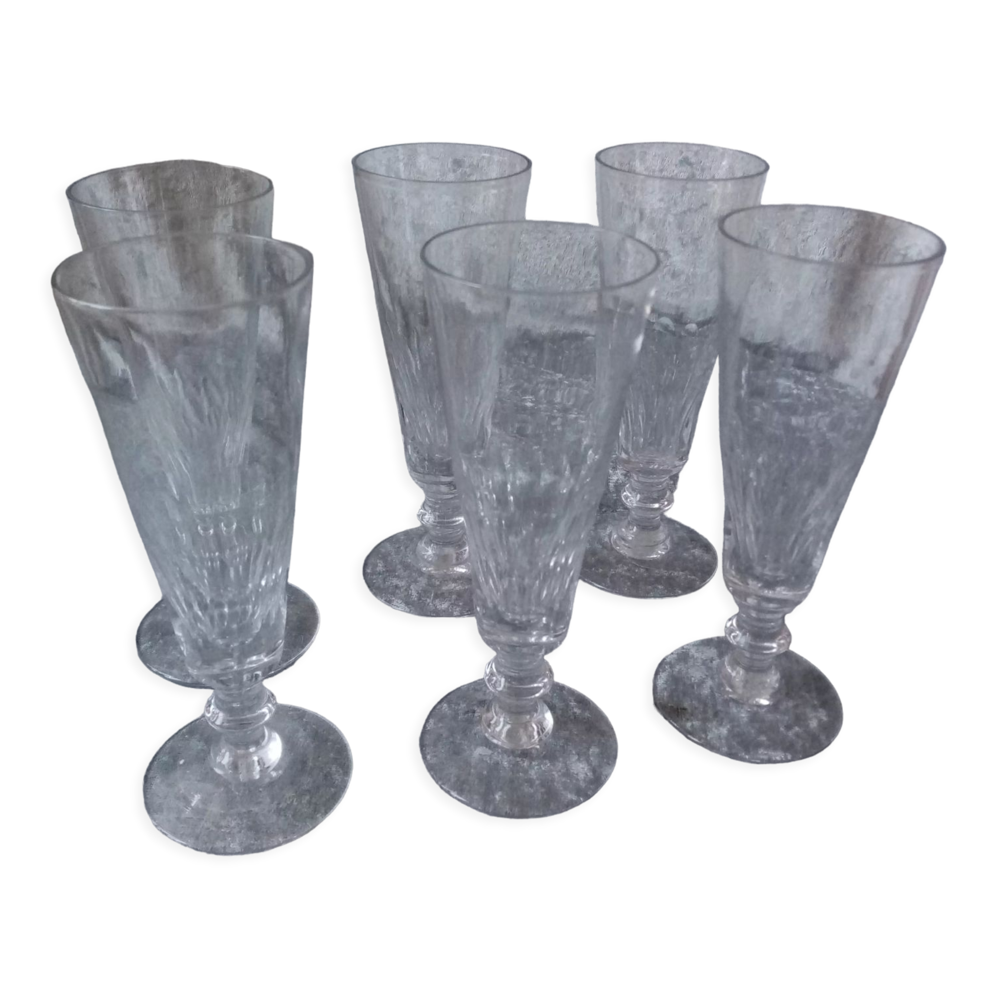 Series of 6 champagne flutes flat sides in baccarat crystal