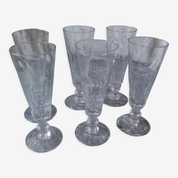 Series of 6 champagne flutes flat sides in baccarat crystal