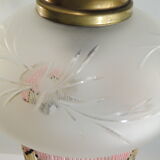 Charleston pendant lamp / engraved and frosted glass and glass bead fringe / vintage