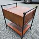 Vintage bedside table in solid oak and wrought iron.