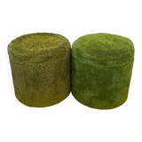 Lot 2 green fur poufs from the 70s