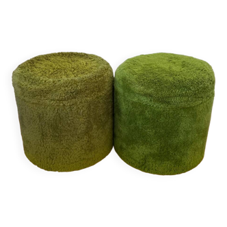 Lot 2 poufs fourrure vert annees 70
