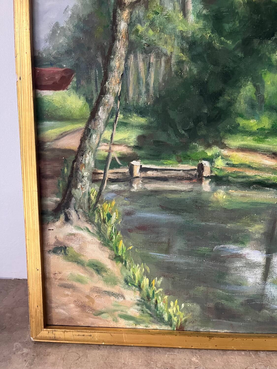 Fishermen at Brochard Pond, signed M. Louis, 1981