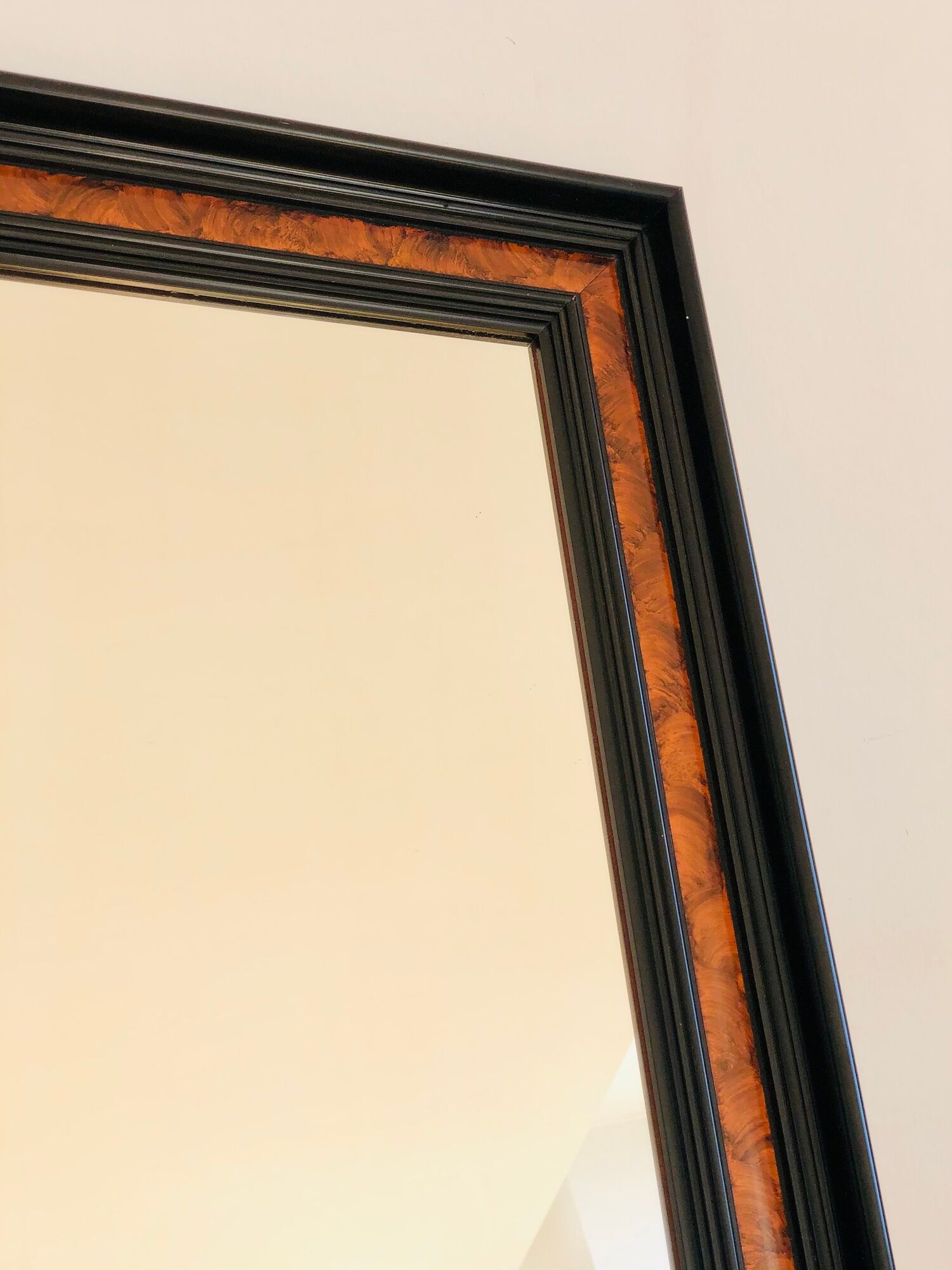 Old wall mirror 72 x 52 cm in black wood and faux mahogany