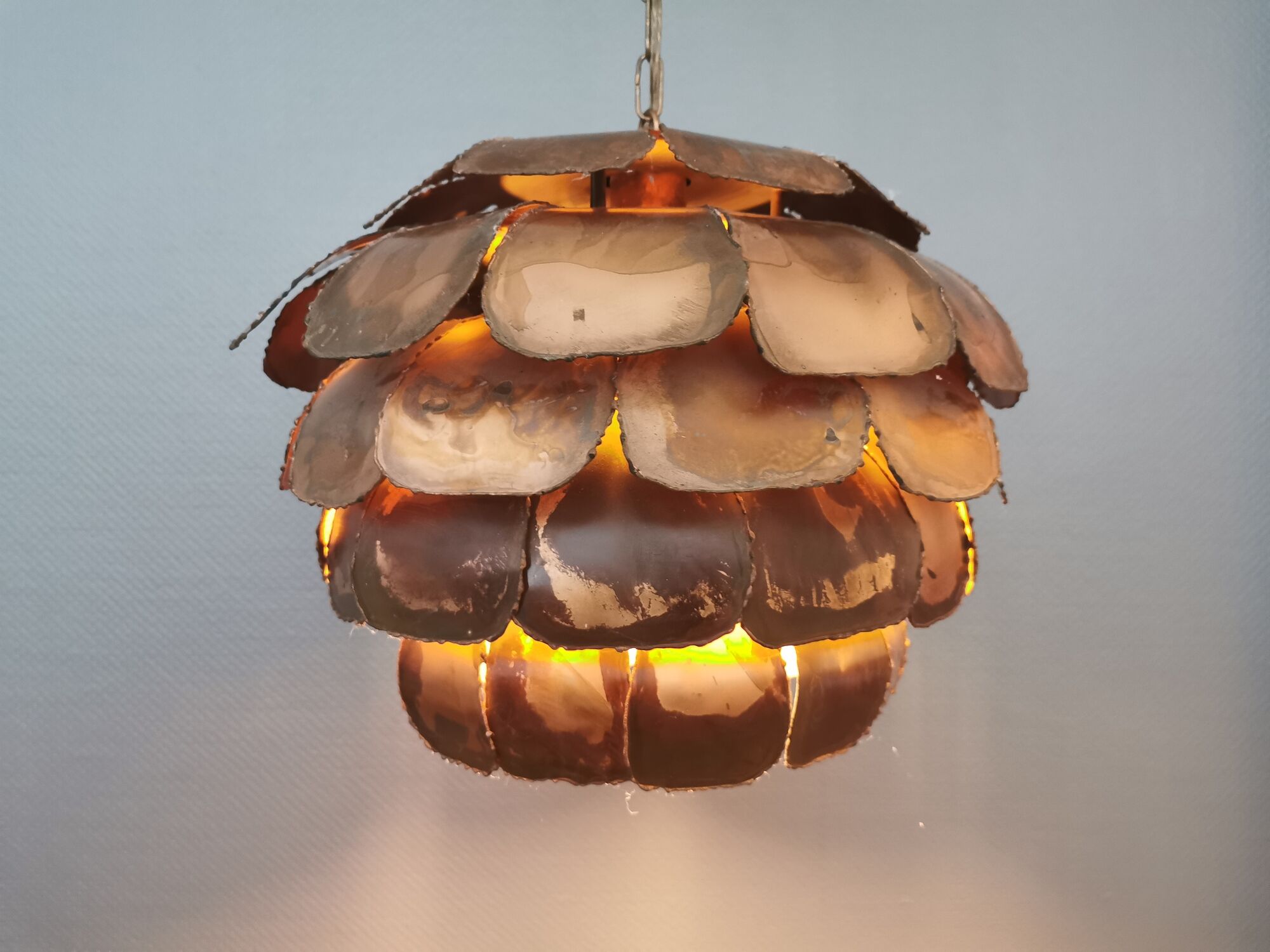 Artichoke lamp, designed by,  Svend Aage Holm Sørensen, with layered flame cut copper slats