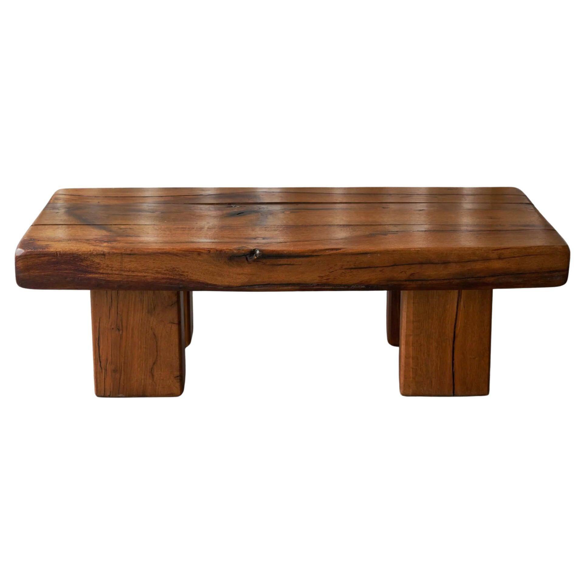 Brutalist coffee table in solid oak - 1920s