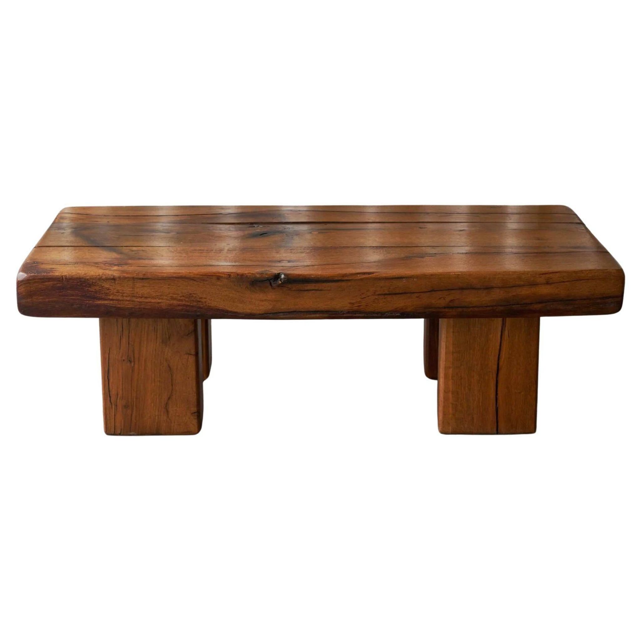 Table basse brutaliste en chêne massif - années 20