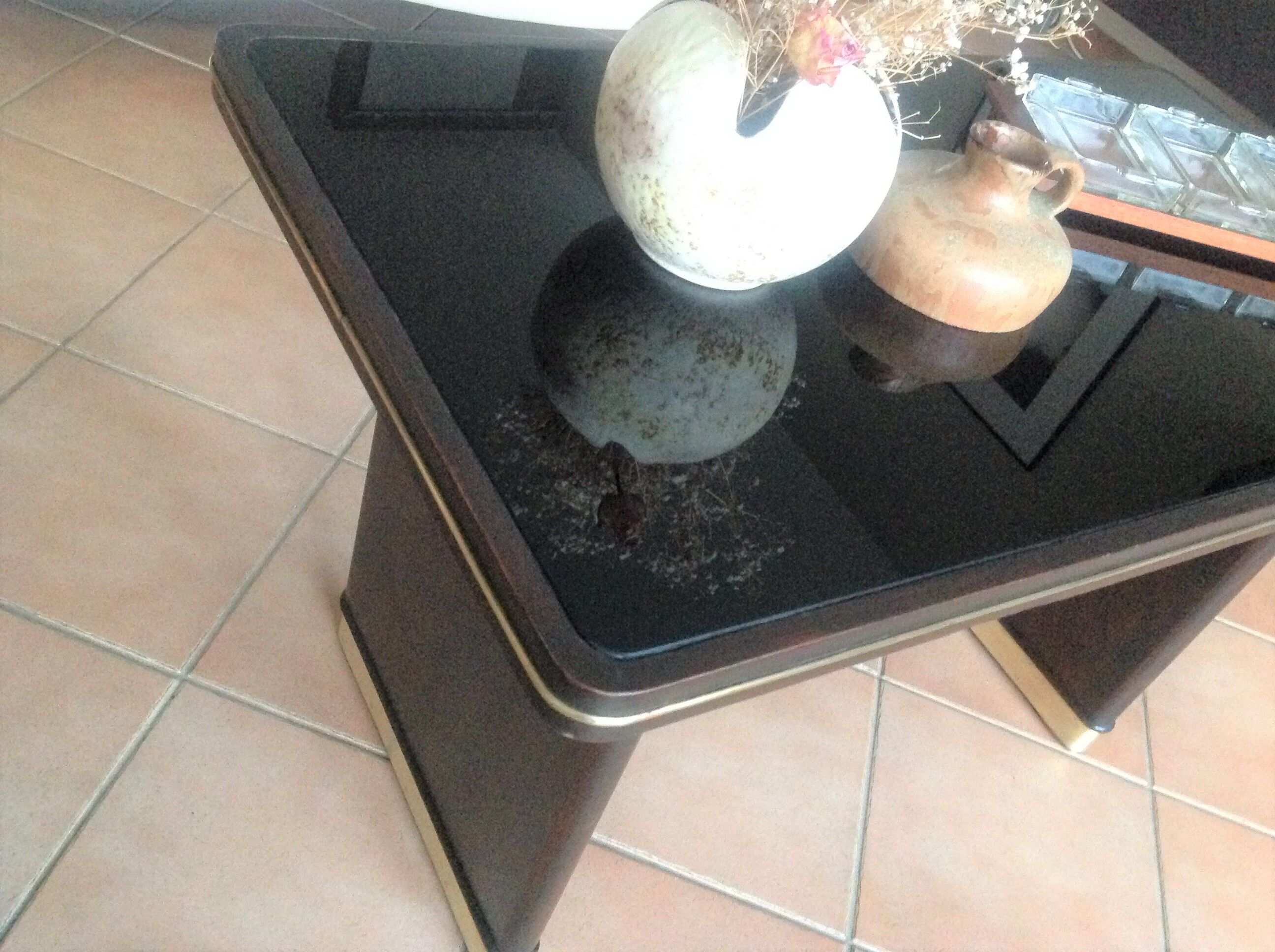 Coffee table with black glass top / 40s-50s