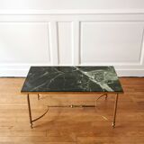 Neoclassical coffee table in Alpine green marble and brass, 1960/70