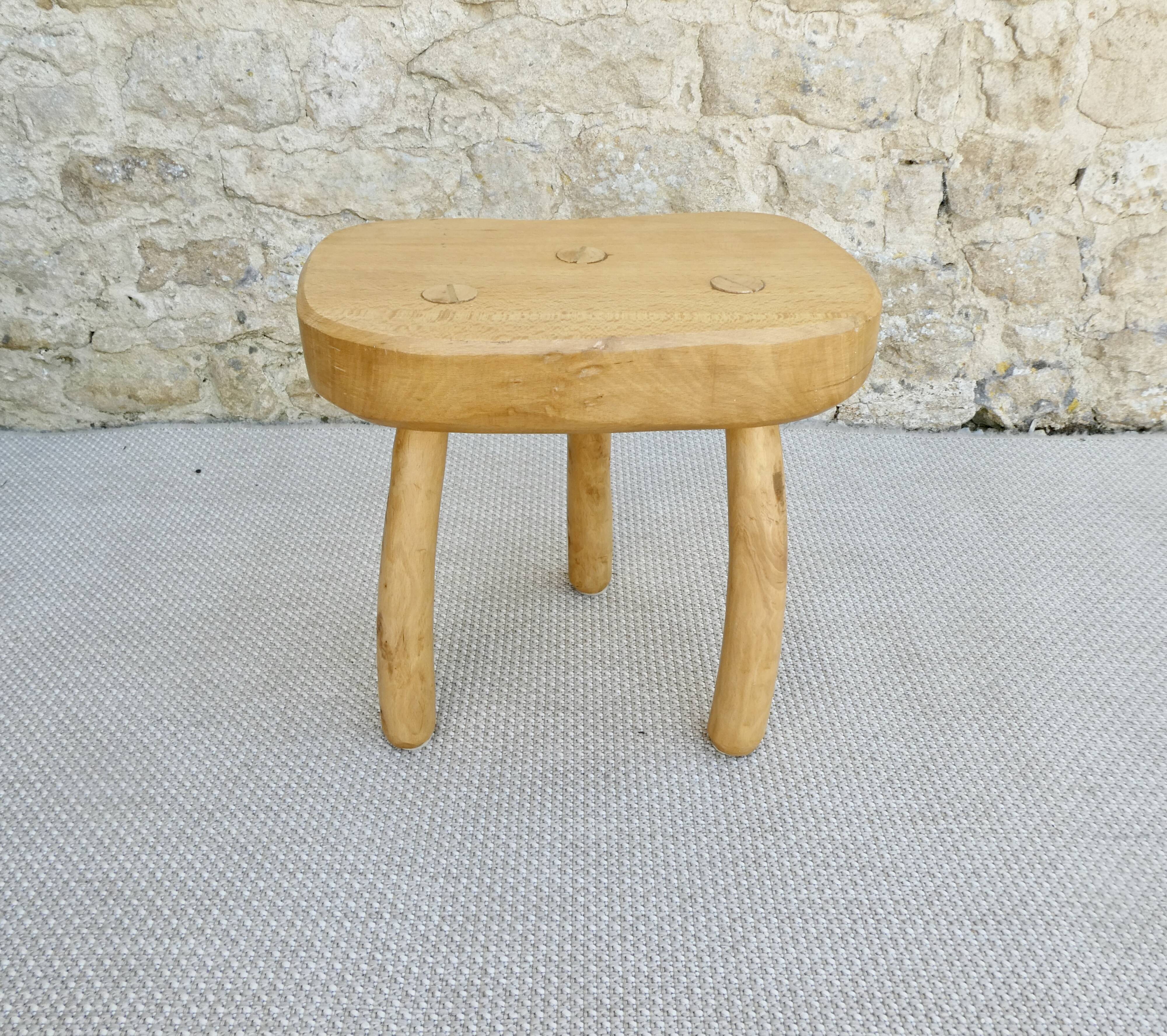 Solid wood tripod stool, 70s