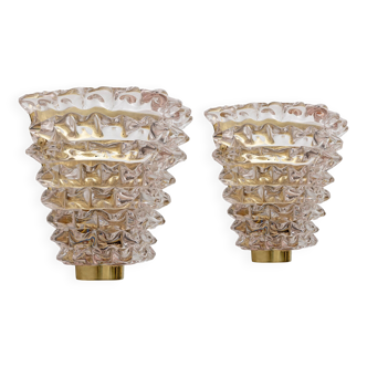 Pair of Mid-century Modern Italian "Rostrato" Murano Glass Sconces