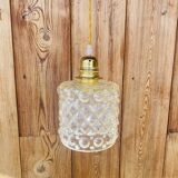 Globe hanging lamp in vintage bubbled molded glass
