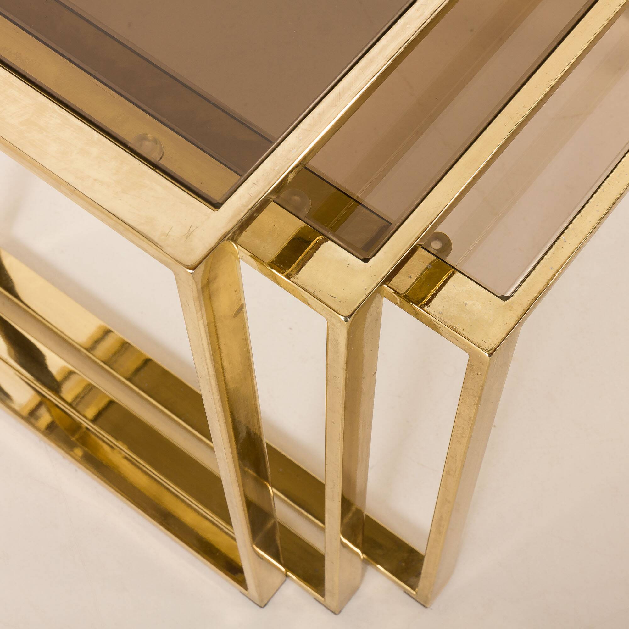 Set of three brass nesting tables in the style of Romeo Rega, Italy, 1970s