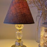 Glass and brass floor lamp with lampshade