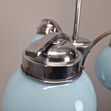 1930s Czech Art Deco Blue Opaline Glass and Chrome Four-Light Chandelier