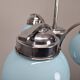 1930s Czech Art Deco Blue Opaline Glass and Chrome Four-Light Chandelier