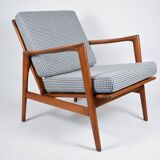 Fauteuil scandinave original Stefan, entièrement restauré, icône des années 1960, pied de poule