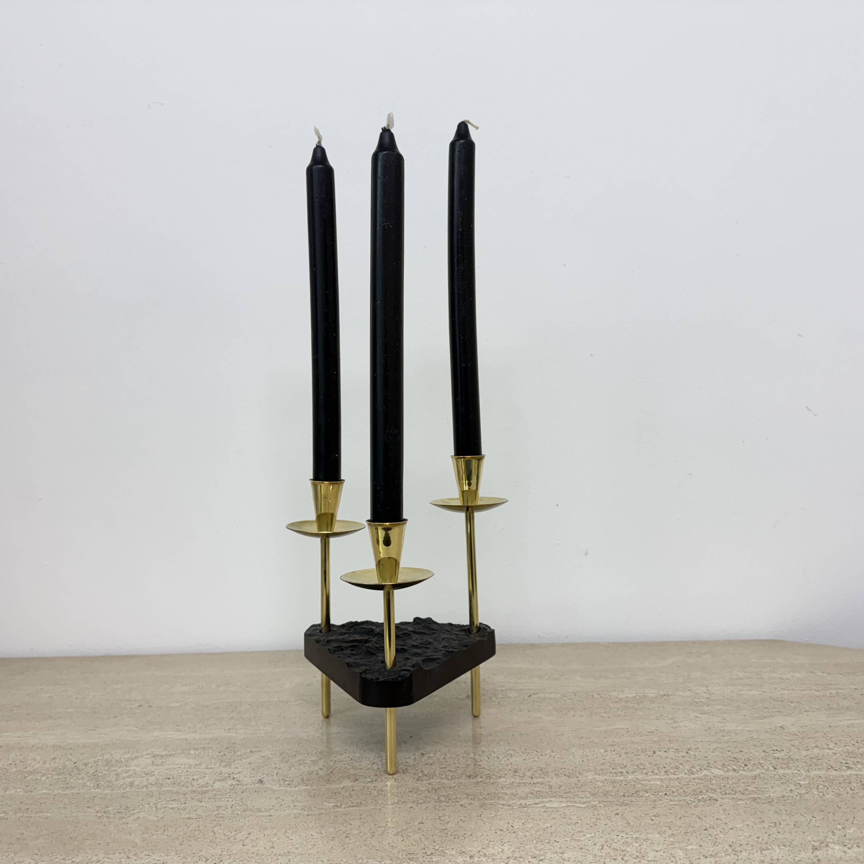 Mid century candle holder brass and lucite , 1970s