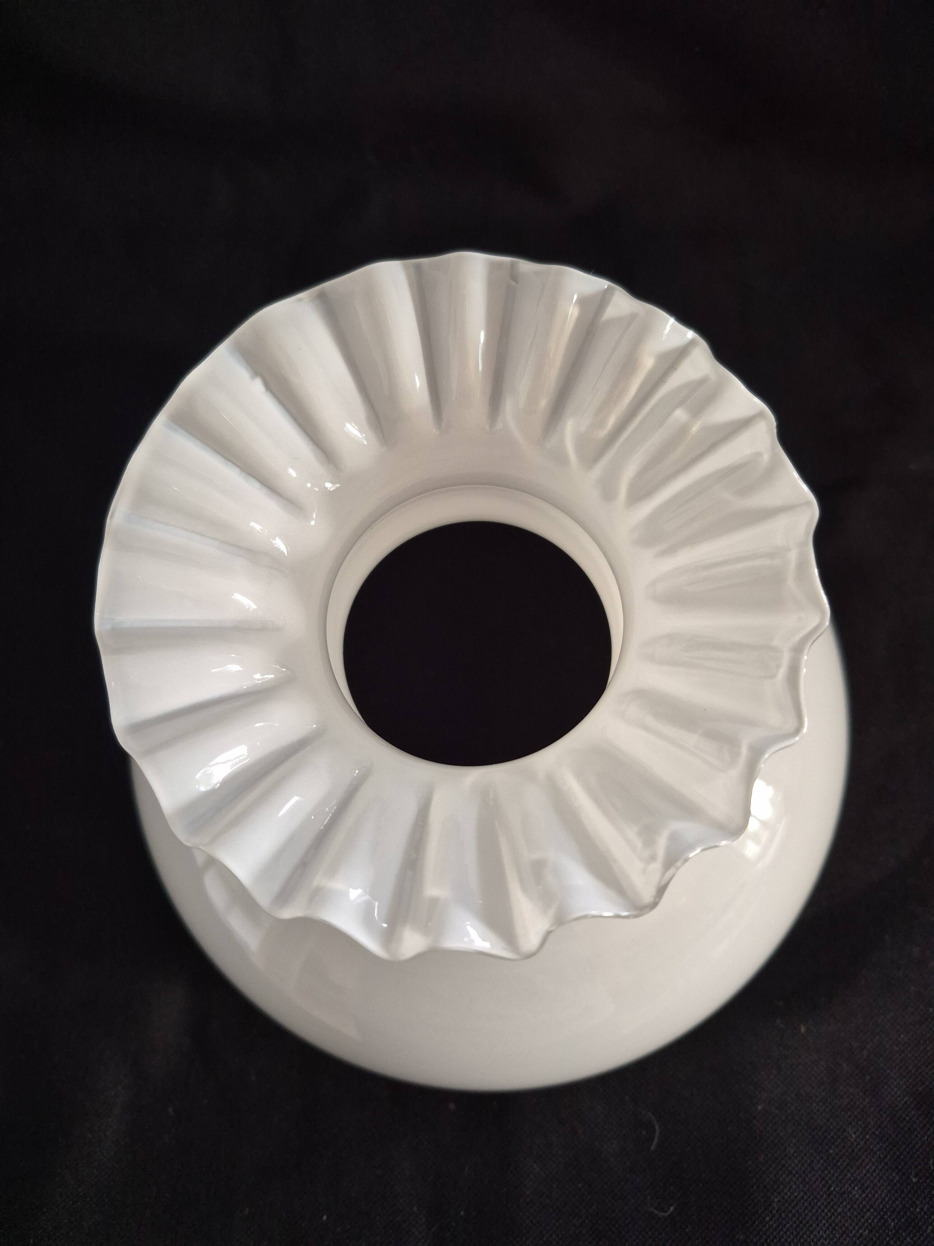 Antique lampshade in white opaline, with a beautifully pronounced scalloped neck.