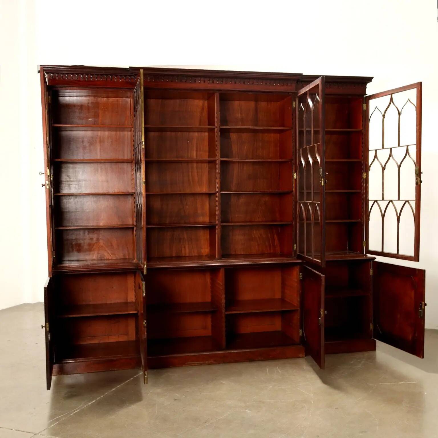 Large antique mahogany library with glass doors 19th Century