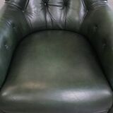 Green Cowhide Leather Chesterfield Armchair in Classic English Style