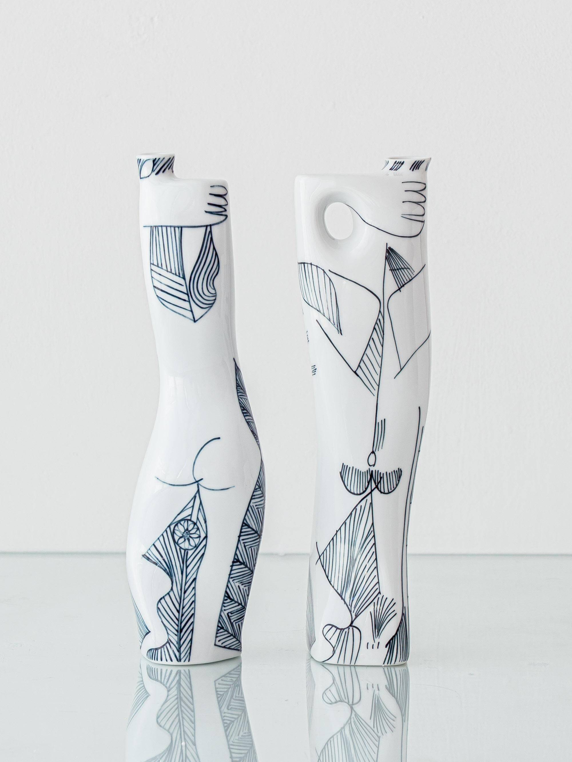 Pair of modernist nude figurative vases in porcelain by Sargadelos.